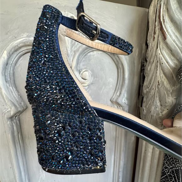 Betsy Johnson Mari Heels Sz 8 Blue Sparkly Strappy Open Toe Evening Shoes - Picture 6 of 10